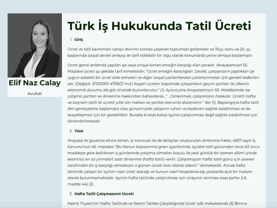 Türk İş Hukukunda Tatil Ücreti